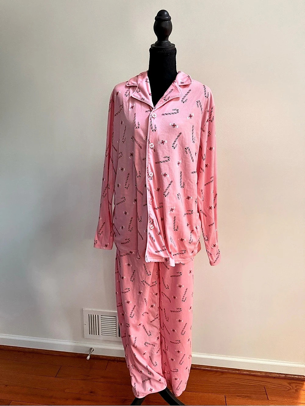 Carter’s Adult M Pink Candy Cane Peppermint Christmas Pajama Set Button Front - Picture 2 of 12